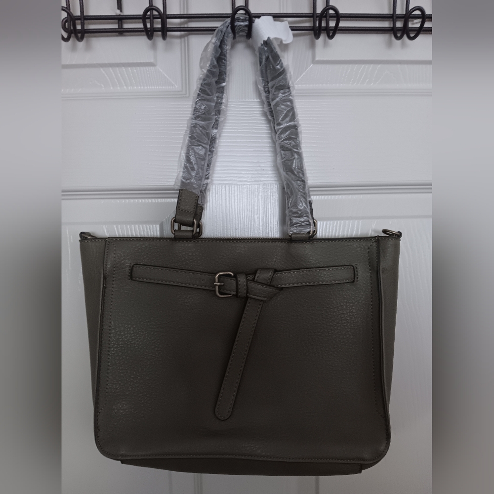 Elegant Gray Leather Tote Bag
